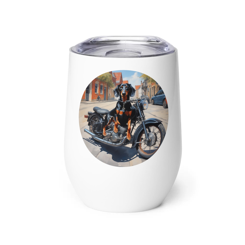 PugMug Custom Black Dachshund Wine Tumbler