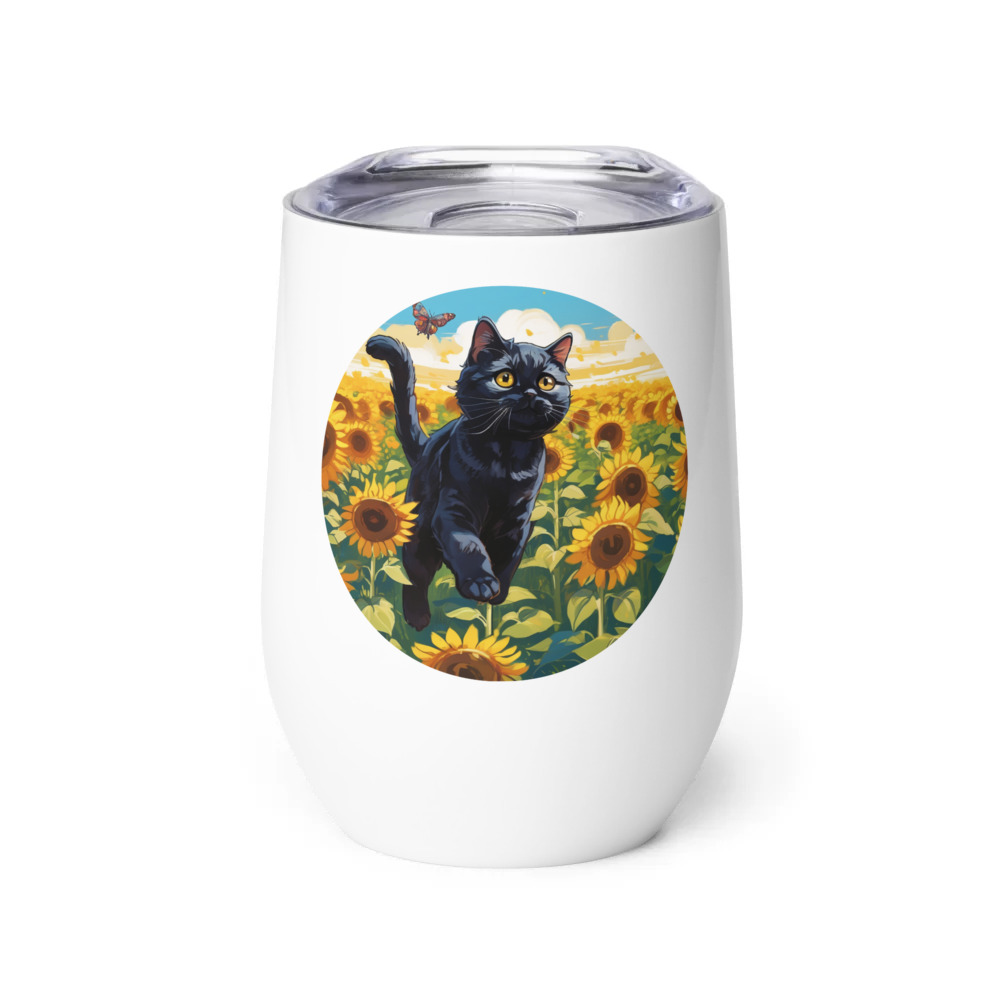 PugMug Custom Black Scottish Fold Cat Wine Tumbler