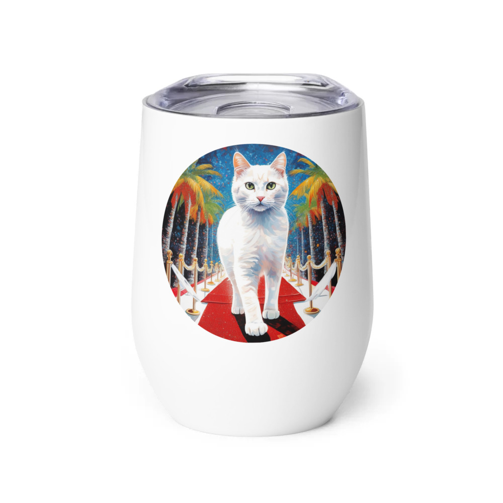 PugMug Custom White Companion Cat Wine Tumbler