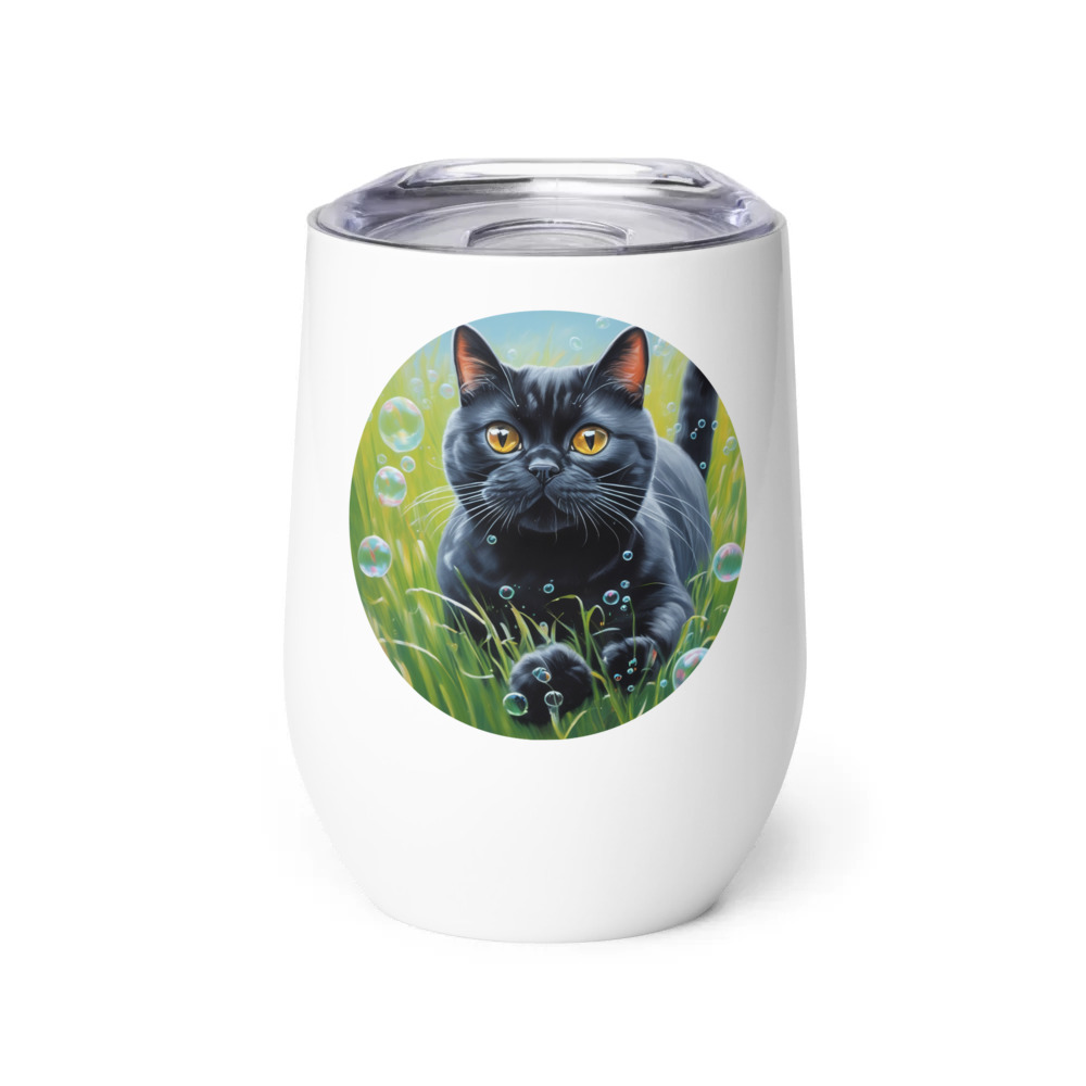 PugMug Custom Black British Shorthair Cat Wine Tumbler