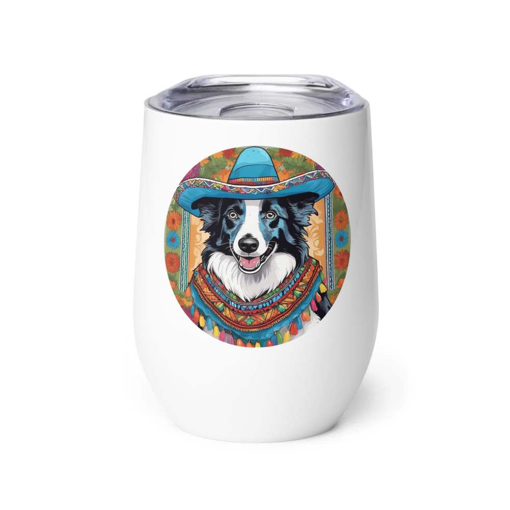 PugMug Custom Blue Merle Border Collie Wine Tumbler
