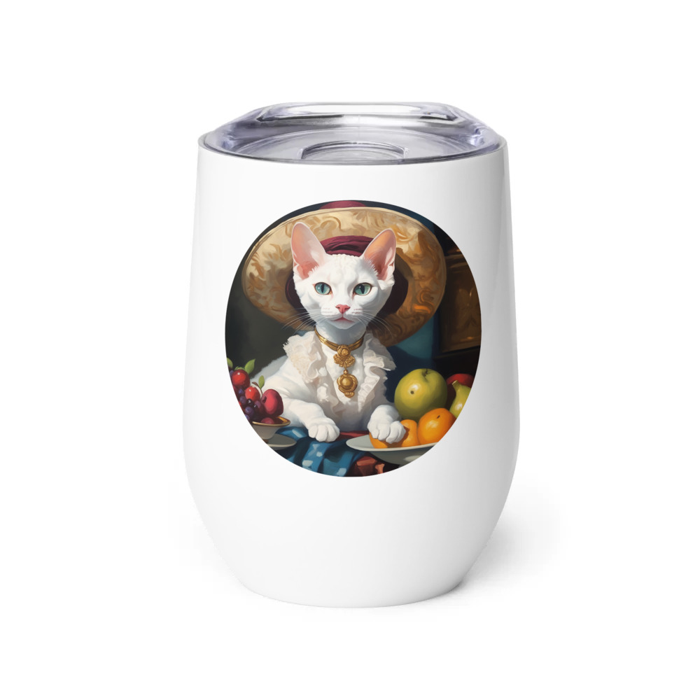 PugMug Custom White Devon Rex Cat Wine Tumbler