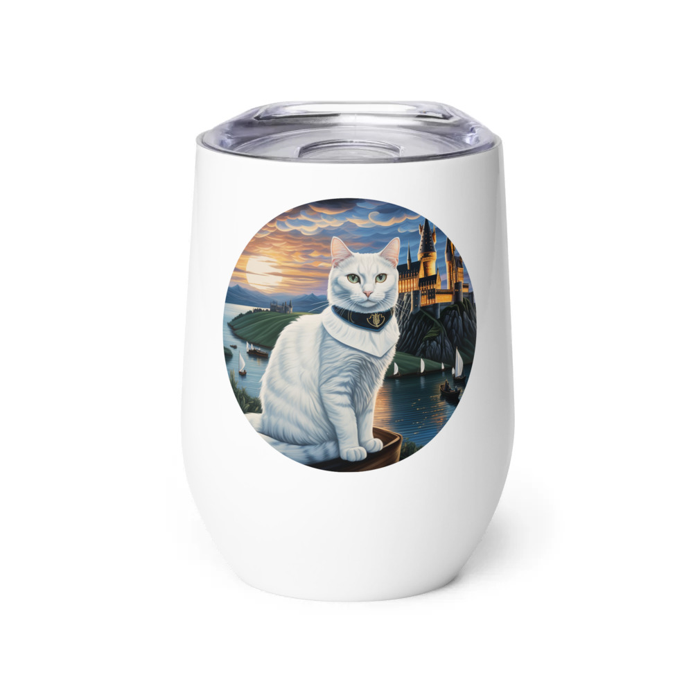 PugMug Custom White Companion Cat Wine Tumbler