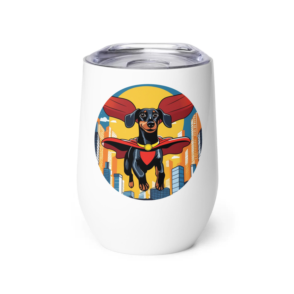 PugMug Custom Black Dachshund Wine Tumbler