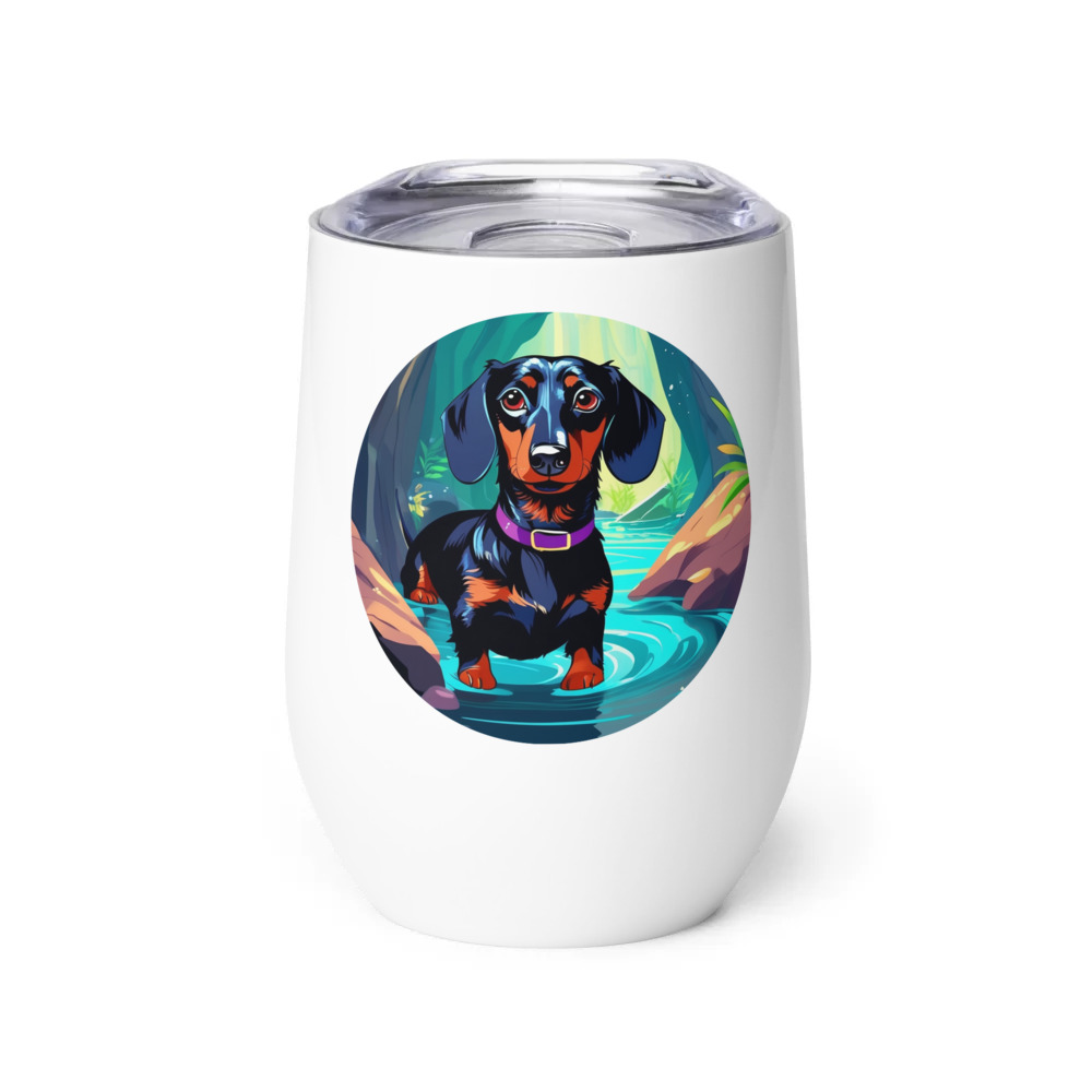 PugMug Custom Black Dachshund Wine Tumbler