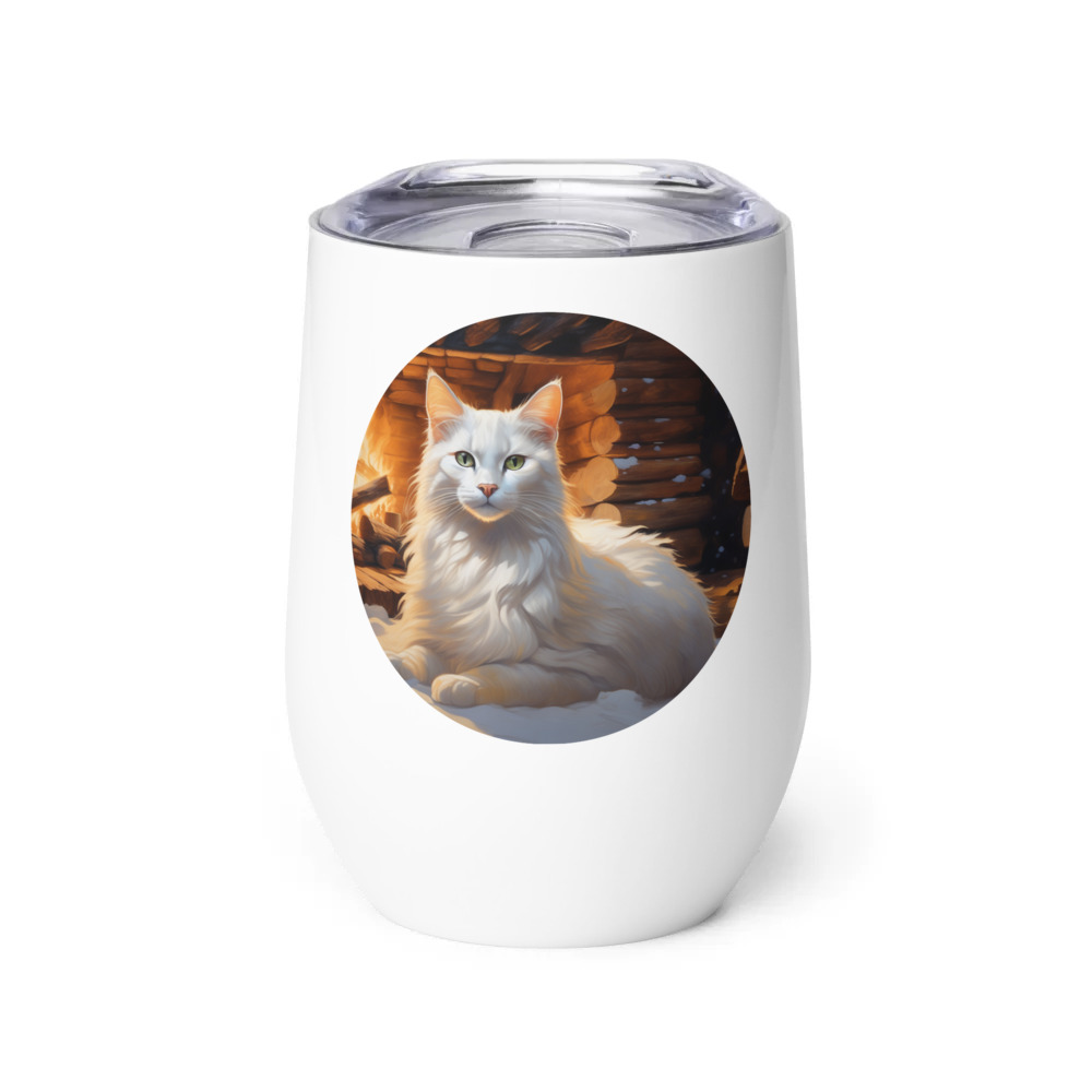PugMug Custom White Companion Cat Wine Tumbler