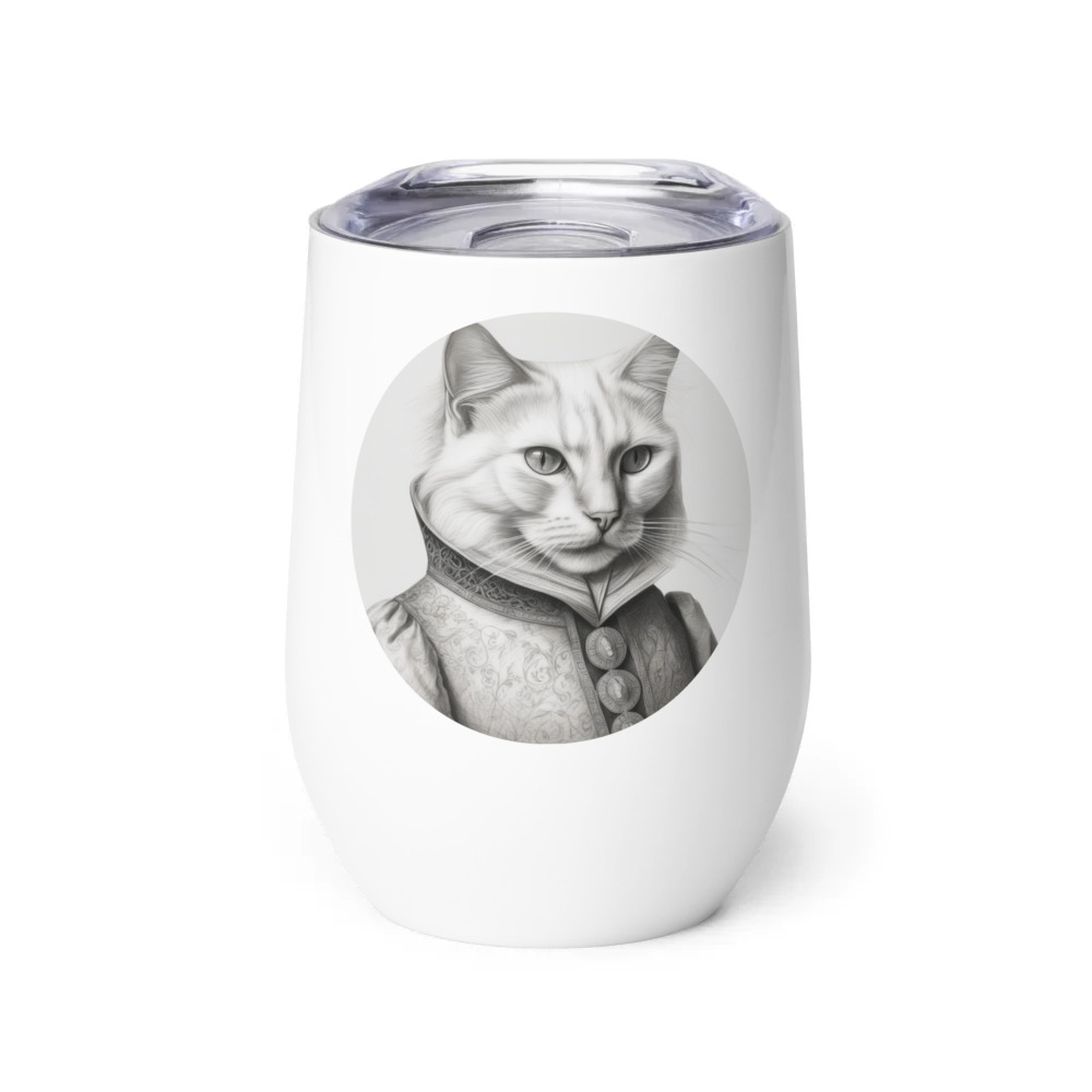 PugMug Custom White Companion Cat Wine Tumbler