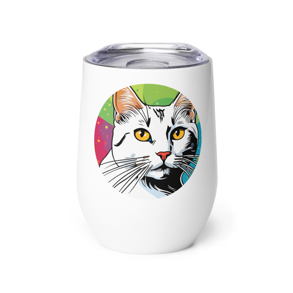 PugMug Custom White Companion Cat Wine Tumbler