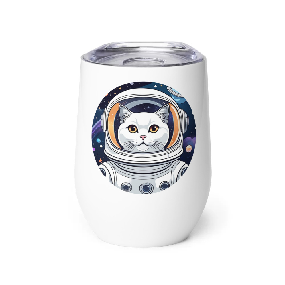 PugMug Custom White Scottish Fold Cat Wine Tumbler