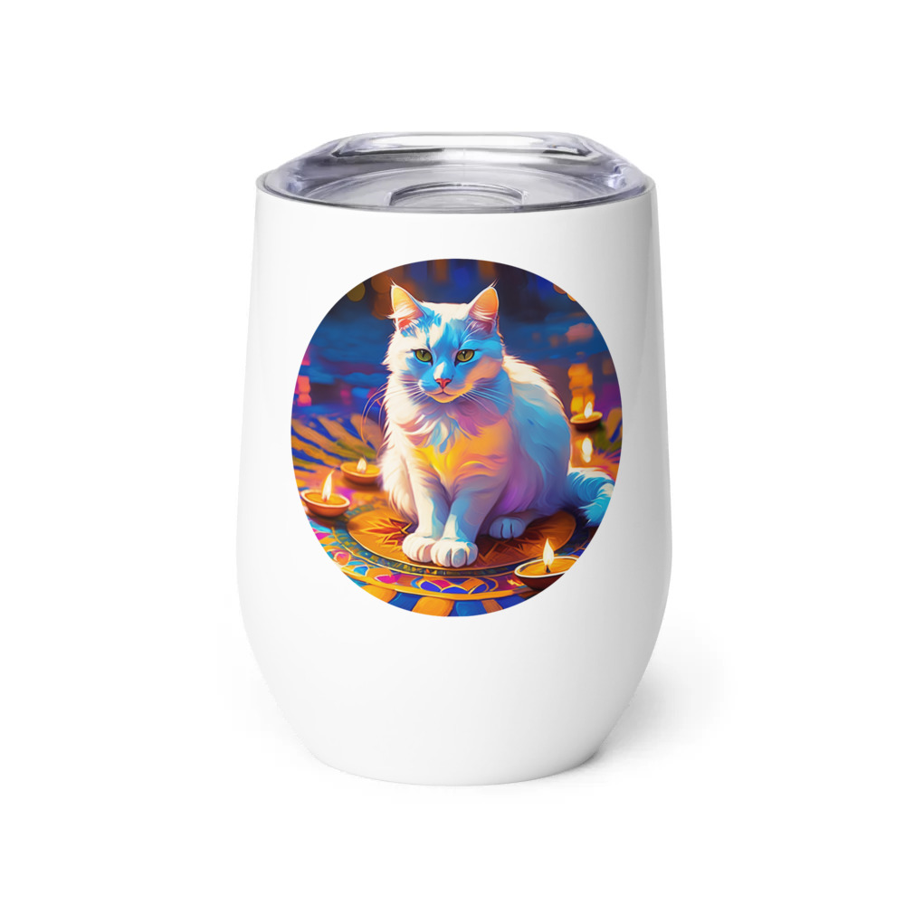 PugMug Custom White Companion Cat Wine Tumbler