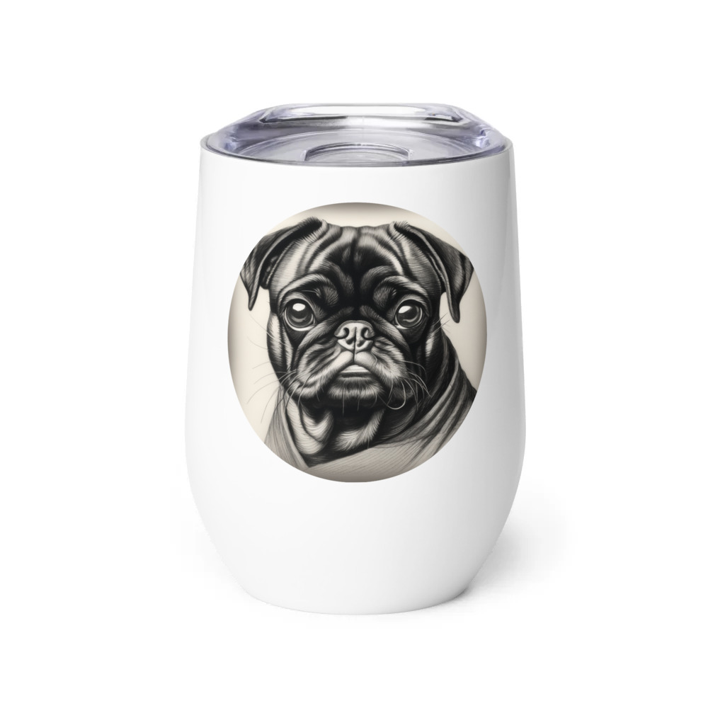 PugMug Custom Black Pug Wine Tumbler