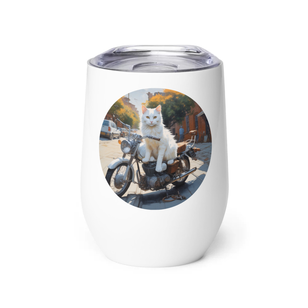 PugMug Custom White Companion Cat Wine Tumbler