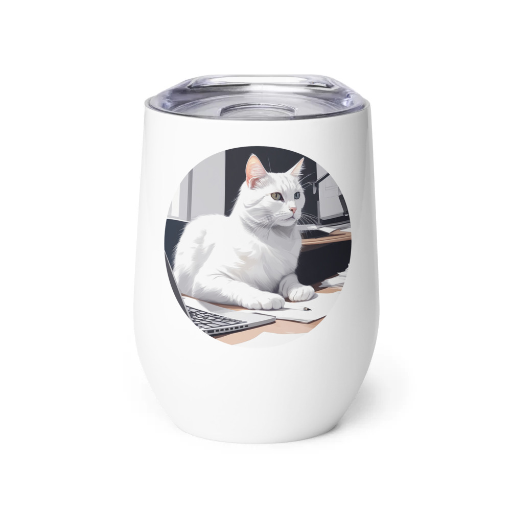 PugMug Custom White Companion Cat Wine Tumbler