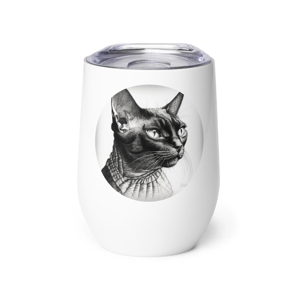 PugMug Custom Black Devon Rex Cat Wine Tumbler