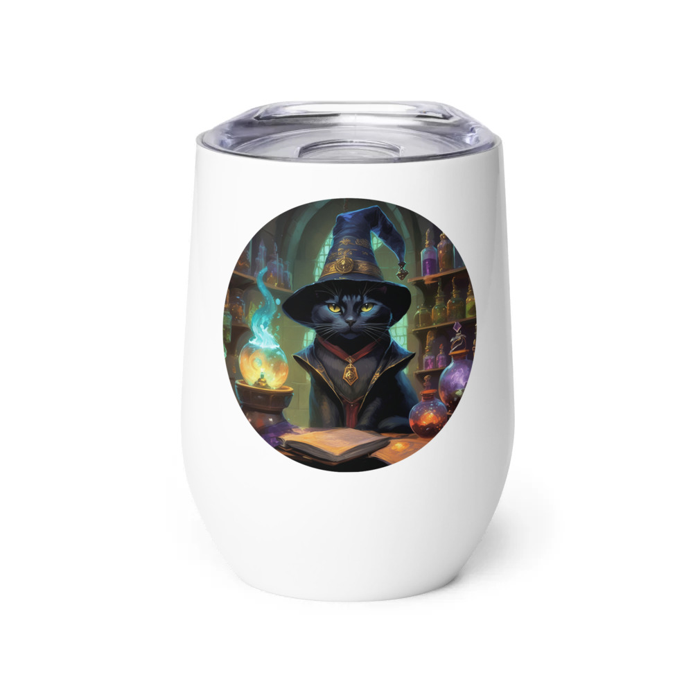 PugMug Custom Black American Shorthair Cat Wine Tumbler