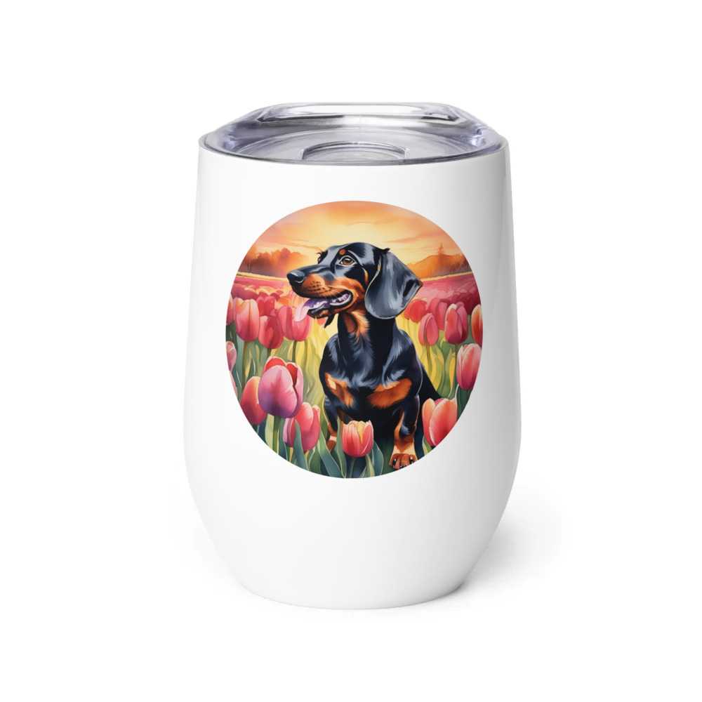 PugMug Custom Black Dachshund Wine Tumbler