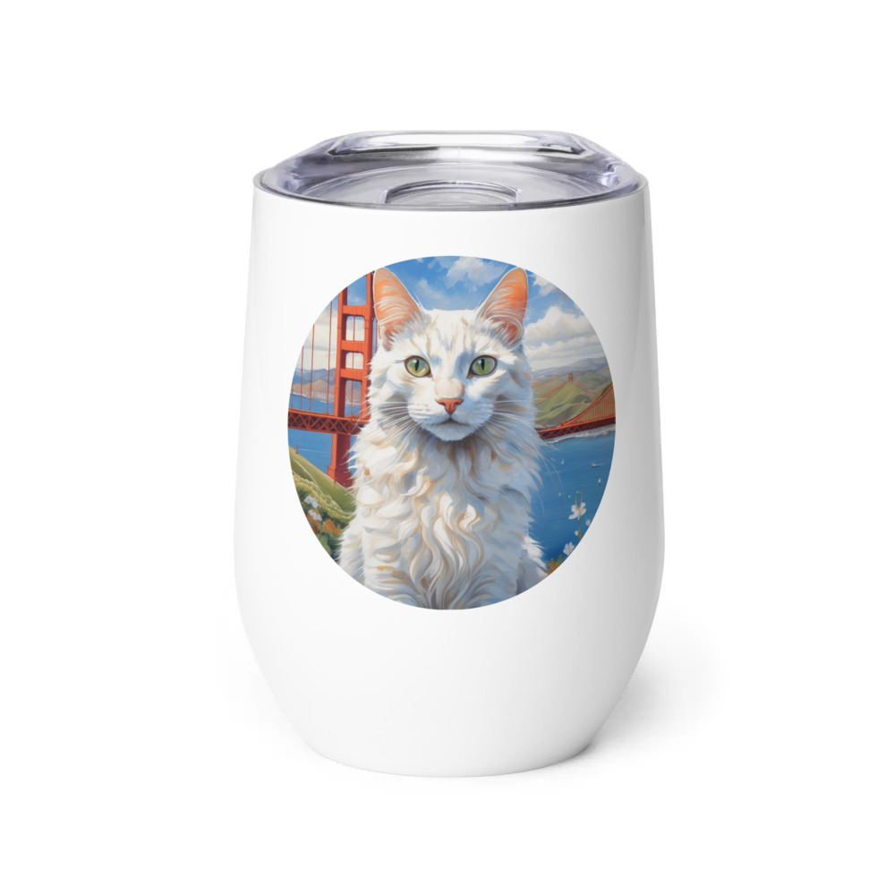 PugMug Custom White Companion Cat Wine Tumbler
