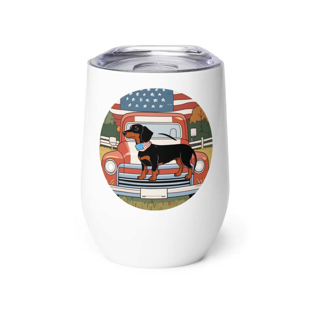 PugMug Custom Black Dachshund Wine Tumbler