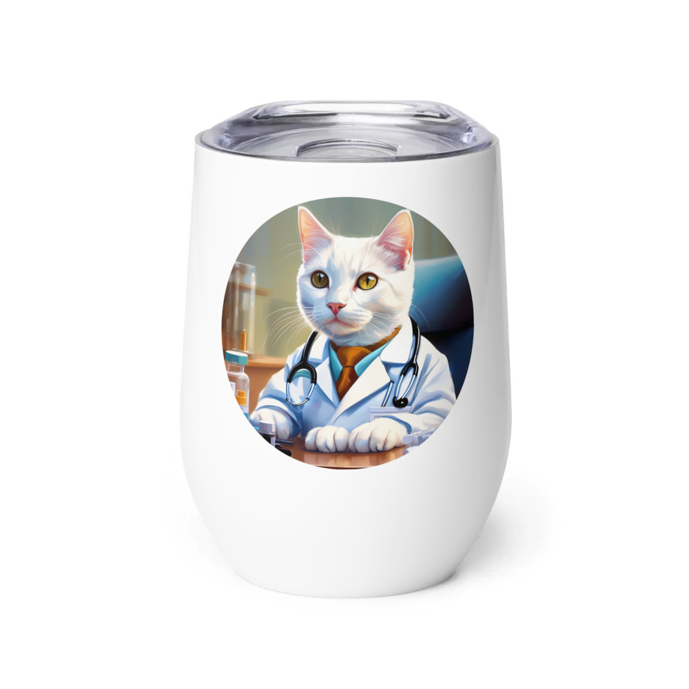 PugMug Custom White Companion Cat Wine Tumbler