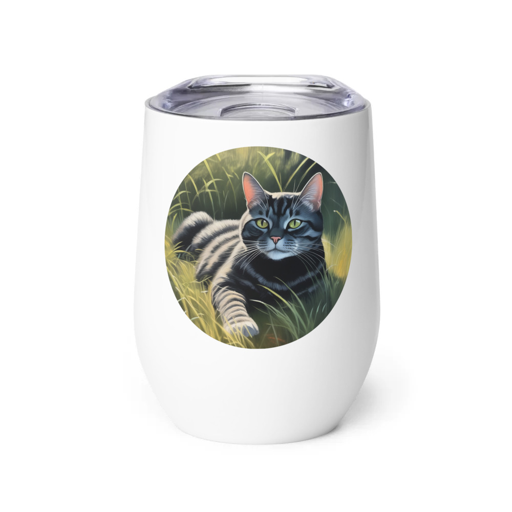 PugMug Custom Black American Shorthair Cat Wine Tumbler
