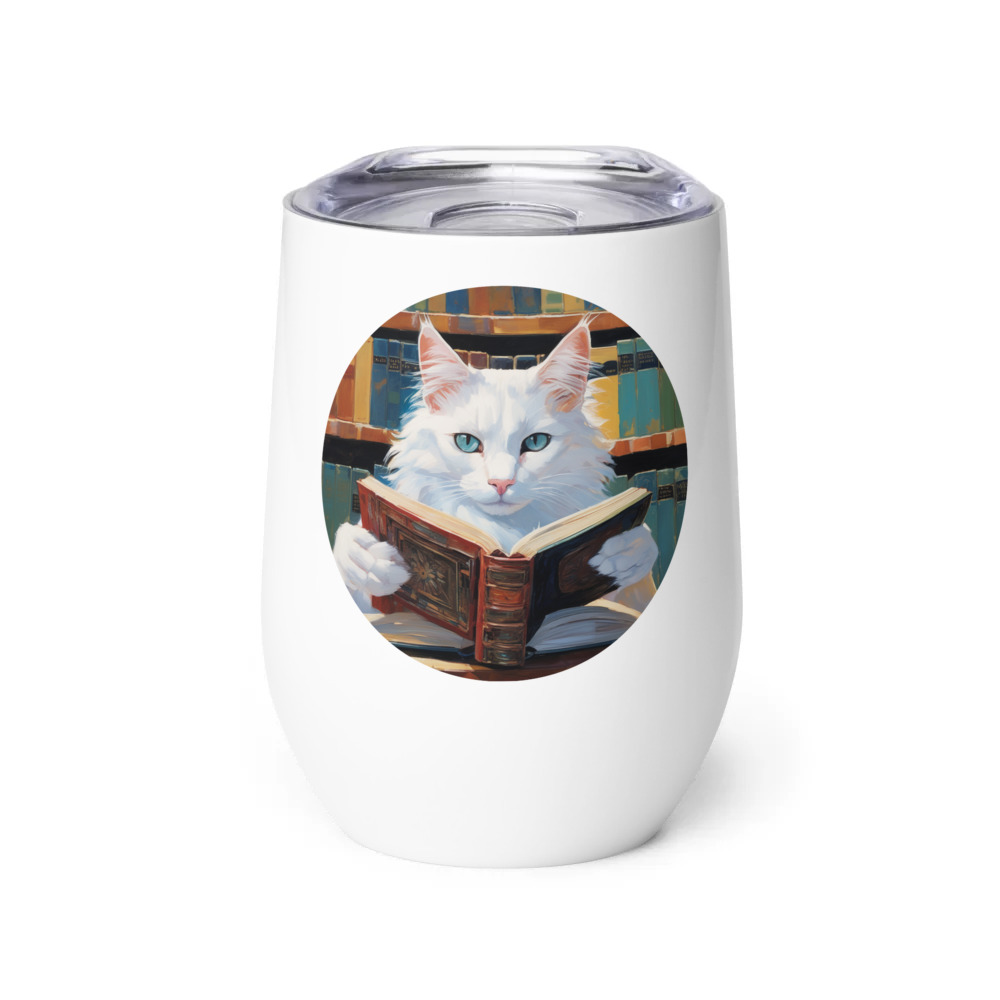 PugMug Custom White Companion Cat Wine Tumbler