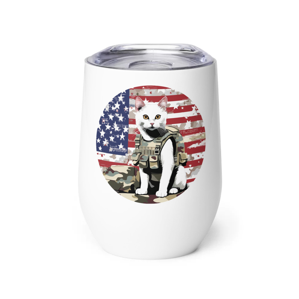 PugMug Custom White Companion Cat Wine Tumbler