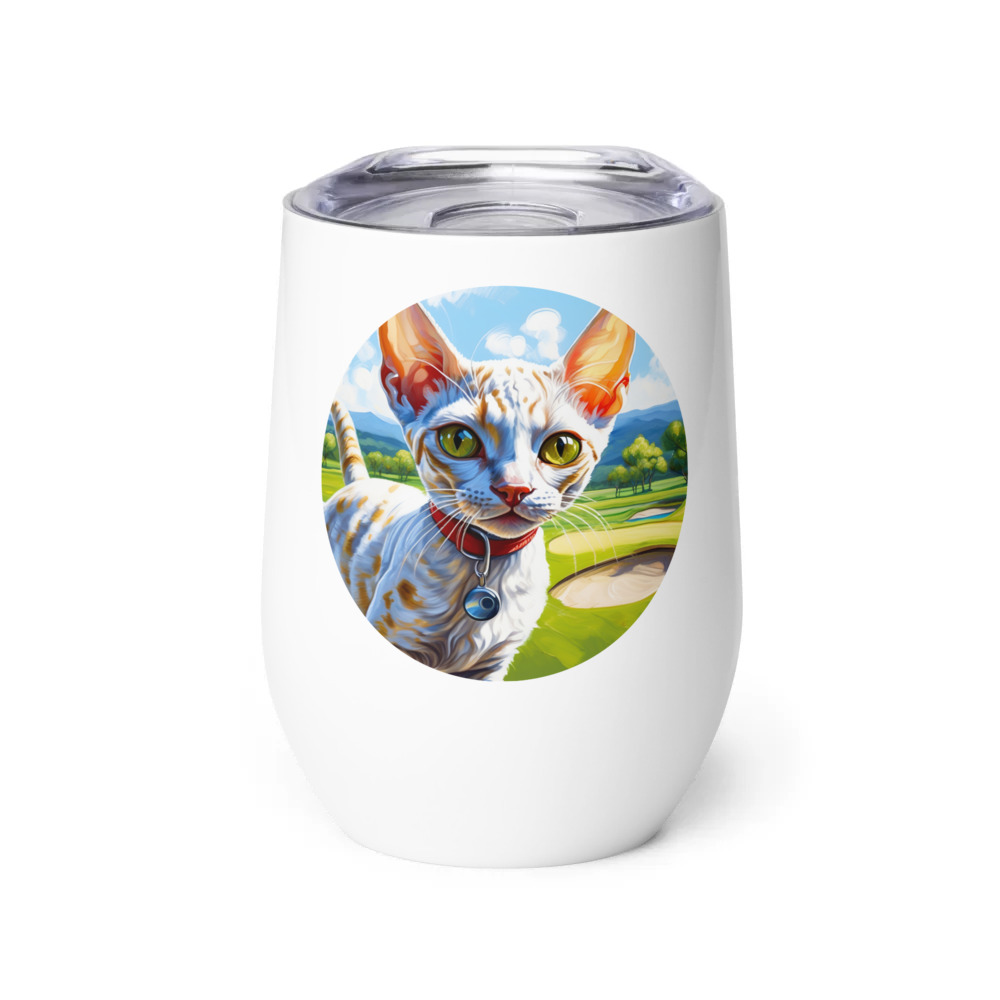 PugMug Custom Tabby Devon Rex Cat Wine Tumbler