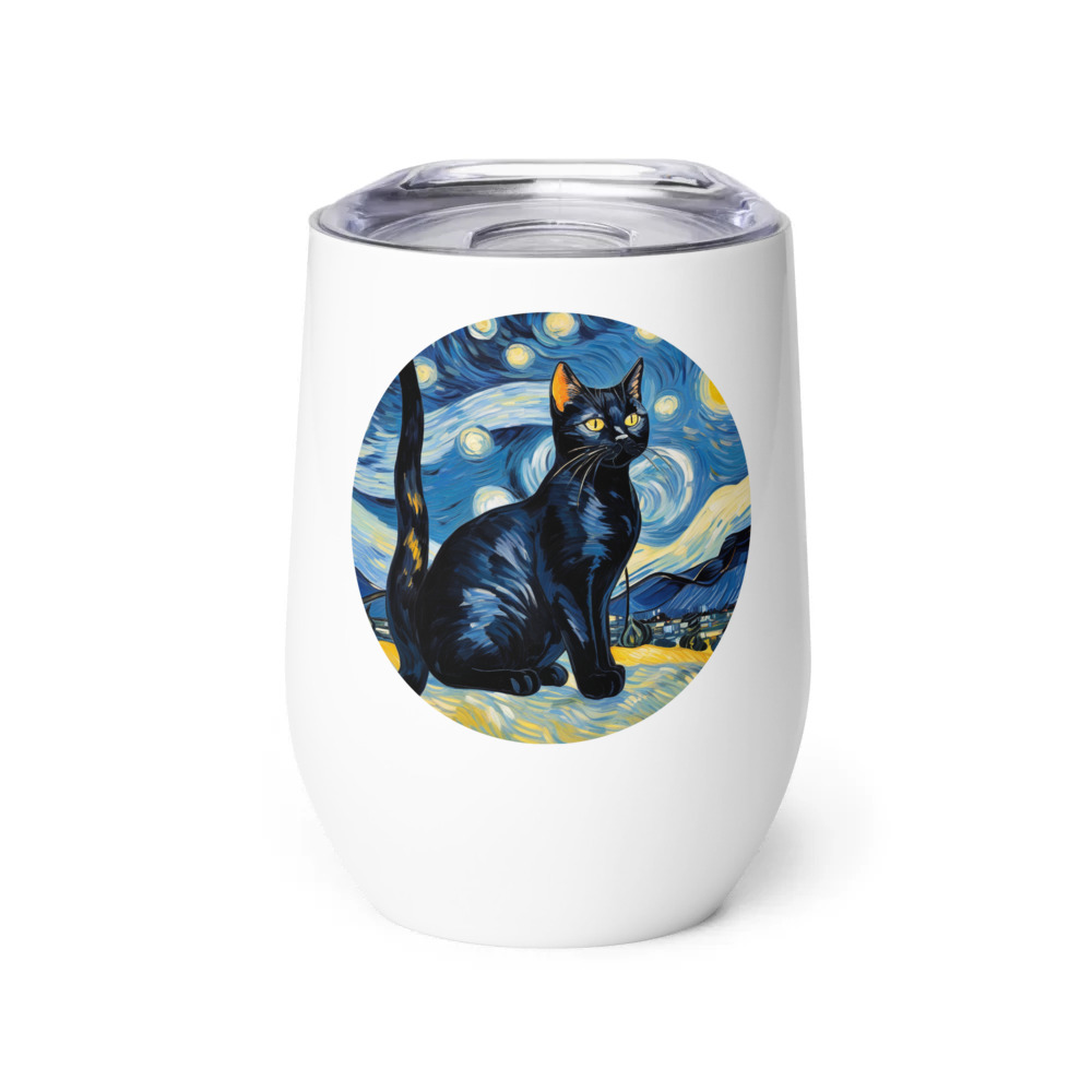 PugMug Custom Black American Shorthair Cat Wine Tumbler