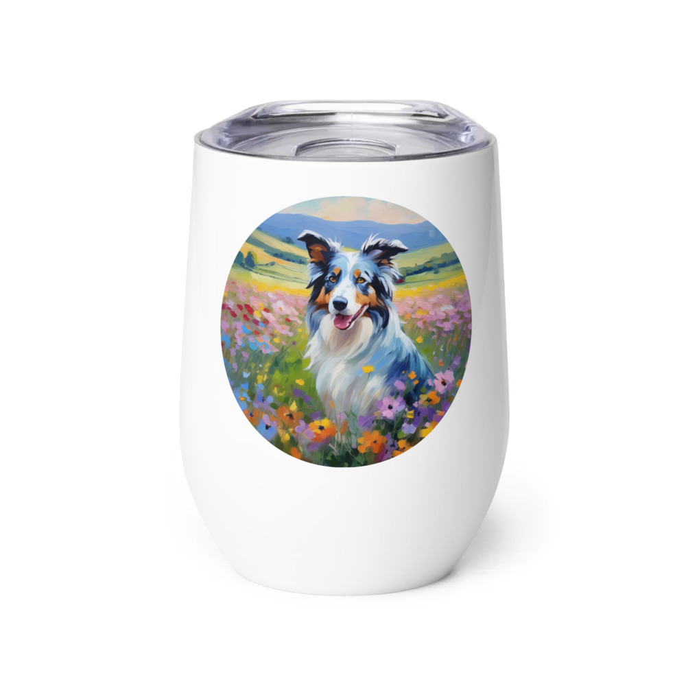 PugMug Custom Blue Merle Border Collie Wine Tumbler