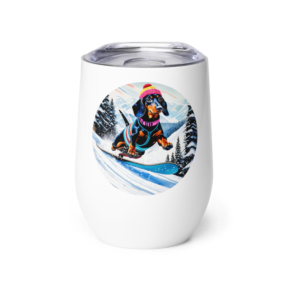 PugMug Custom Black Dachshund Wine Tumbler