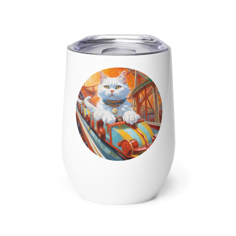 PugMug Custom White Companion Cat Wine Tumbler