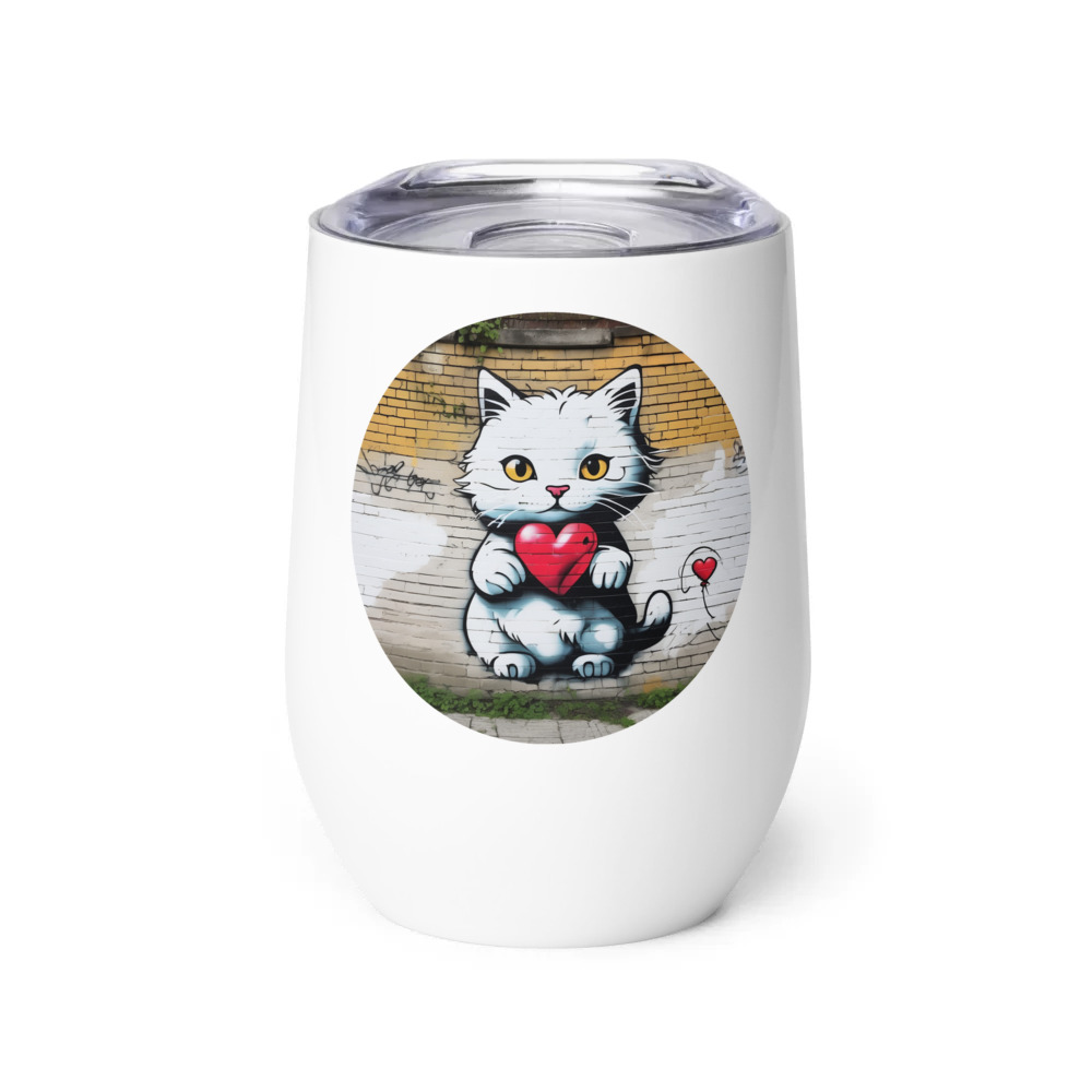 PugMug Custom White Companion Cat Wine Tumbler