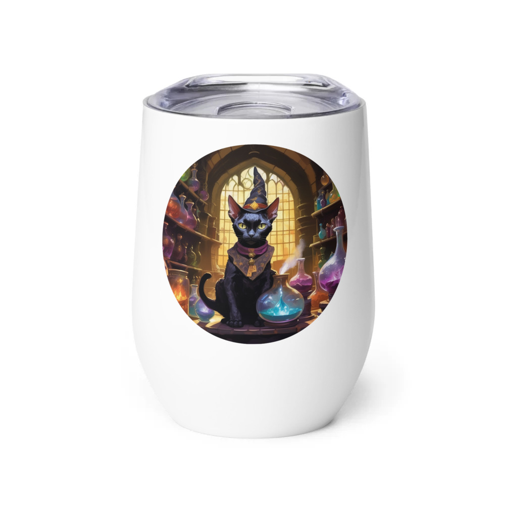 PugMug Custom Black Devon Rex Cat Wine Tumbler