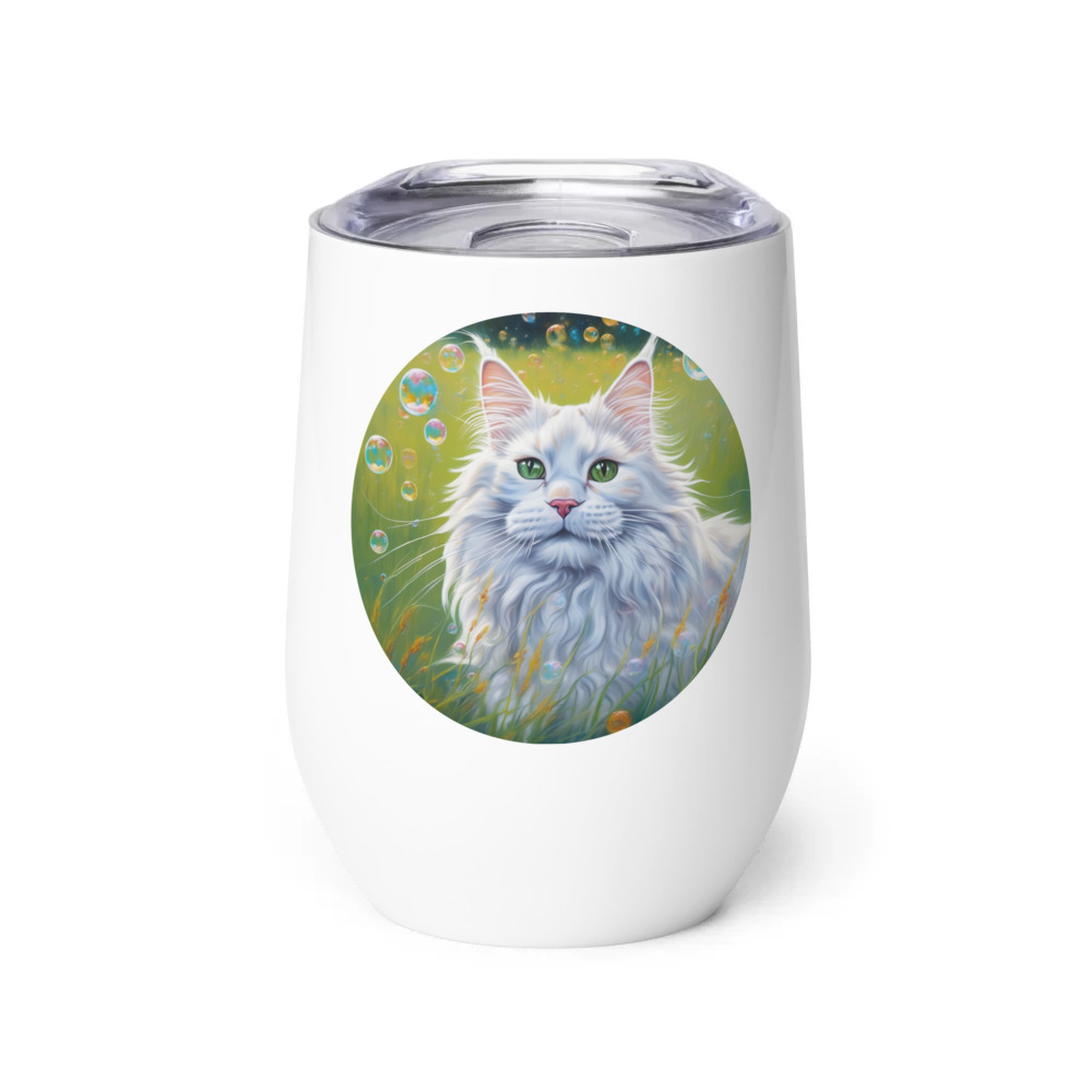 PugMug Custom White Maine Coon Cat Wine Tumbler