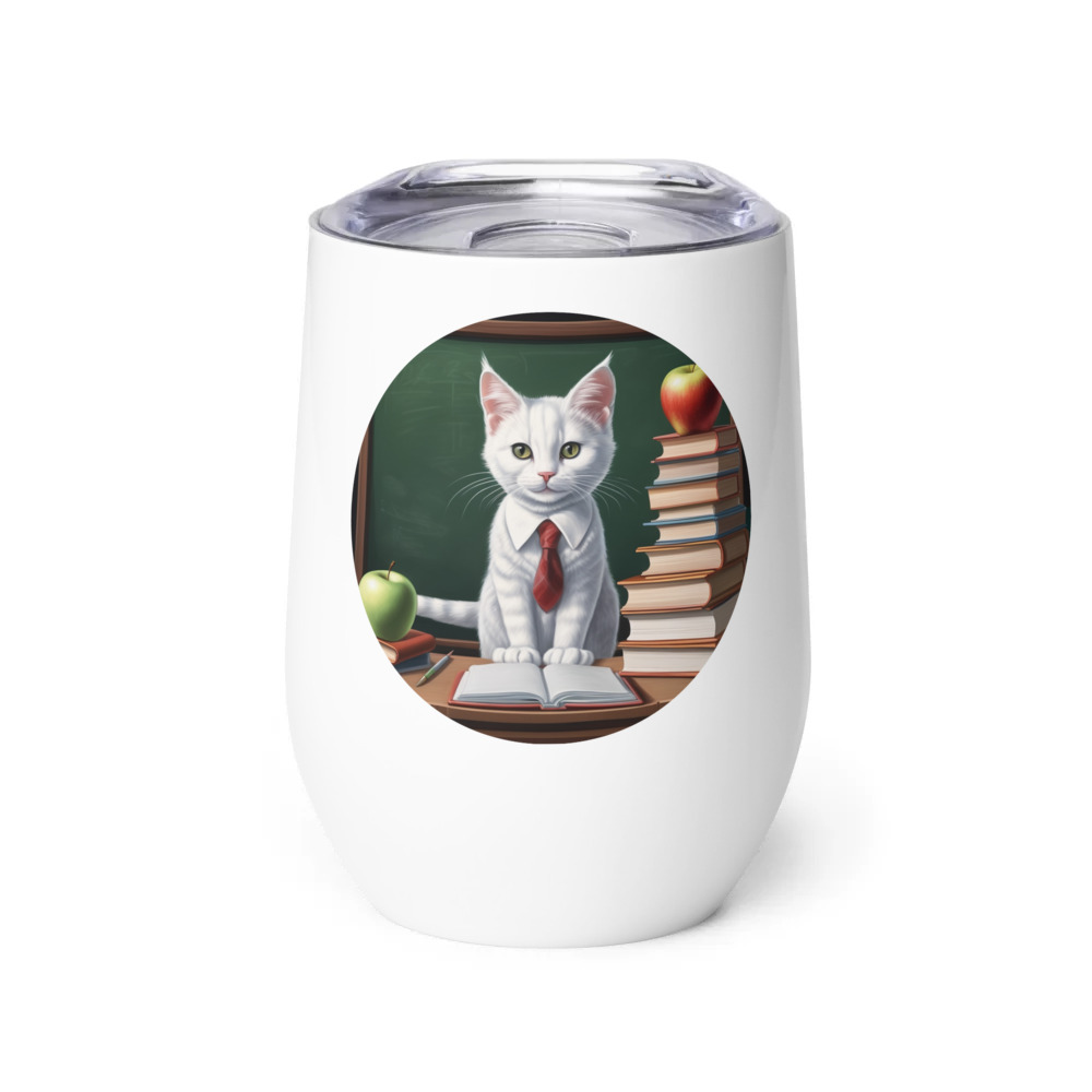PugMug Custom White Companion Cat Wine Tumbler