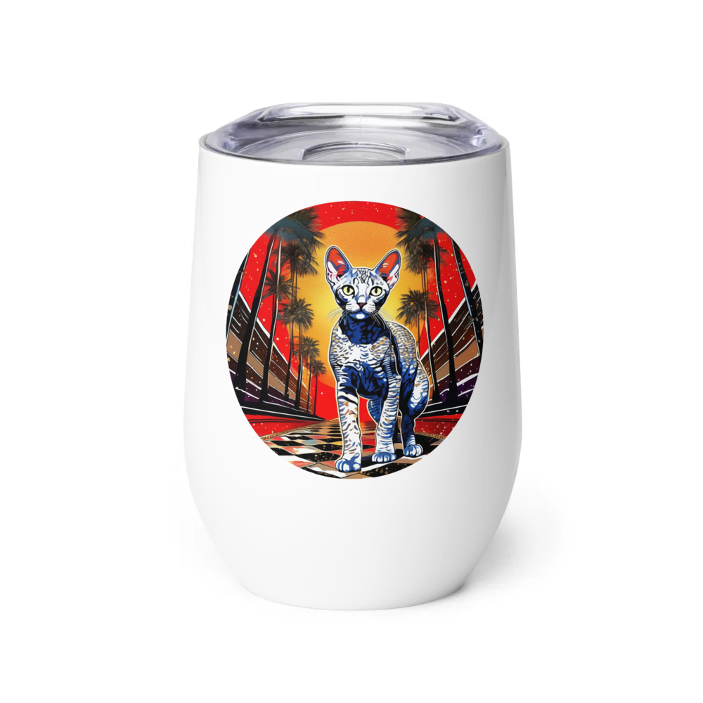 PugMug Custom Tabby Devon Rex Cat Wine Tumbler