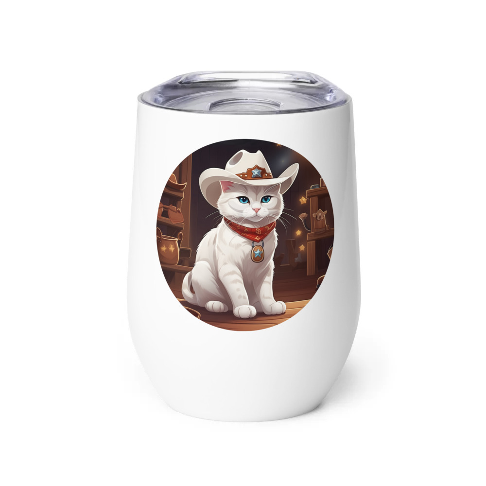 PugMug Custom White Companion Cat Wine Tumbler