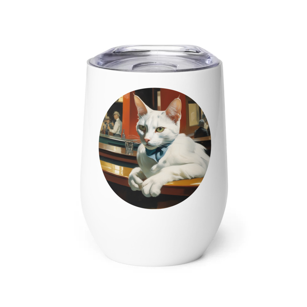 PugMug Custom White Companion Cat Wine Tumbler