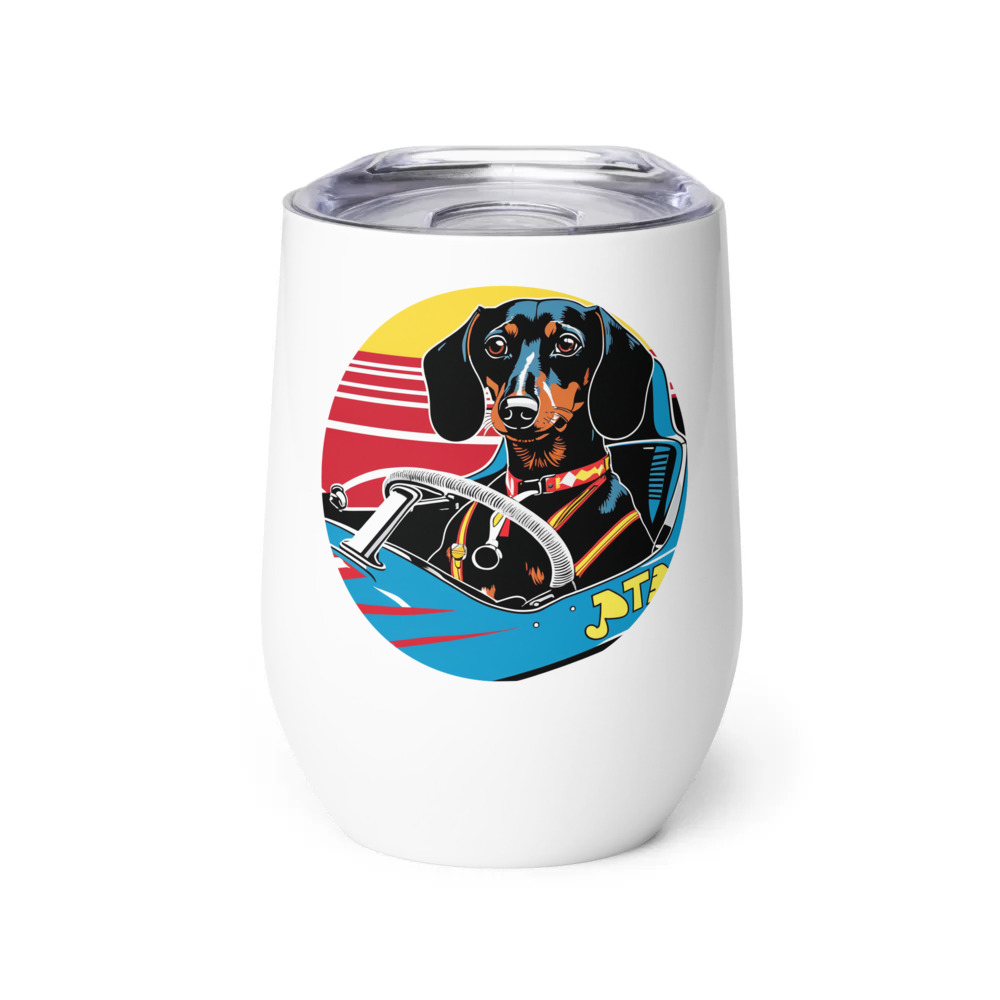 PugMug Custom Black Dachshund Wine Tumbler