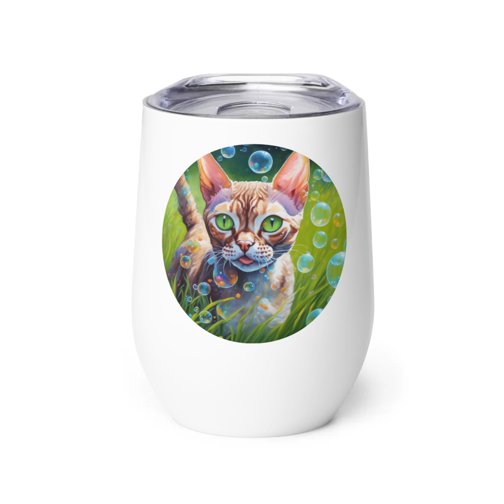 PugMug Custom Tabby Devon Rex Cat Wine Tumbler