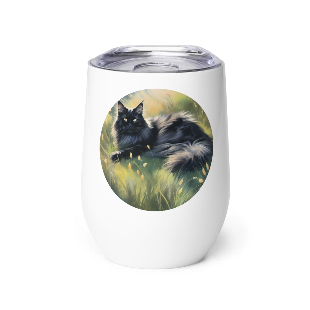 PugMug Custom Black Maine Coon Cat Wine Tumbler
