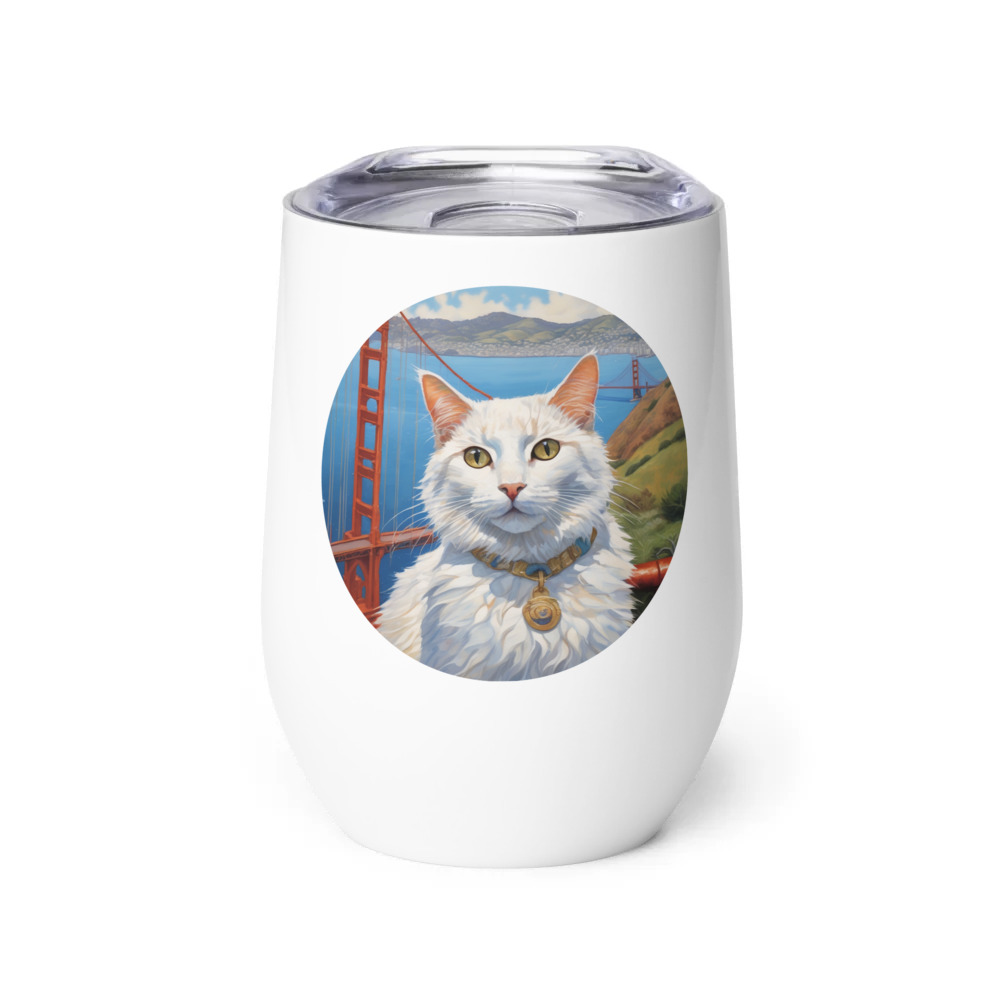 PugMug Custom White Companion Cat Wine Tumbler