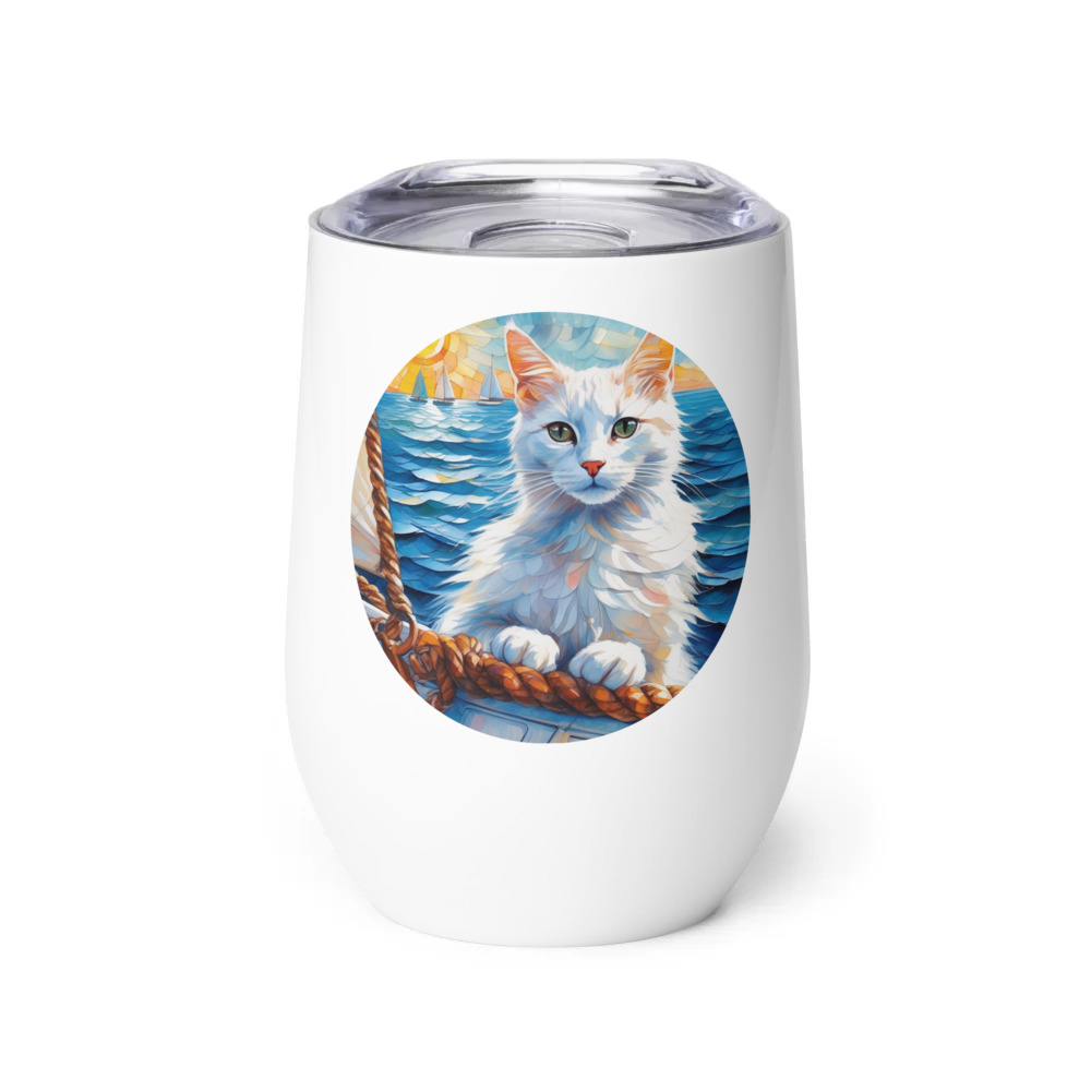 PugMug Custom White Companion Cat Wine Tumbler