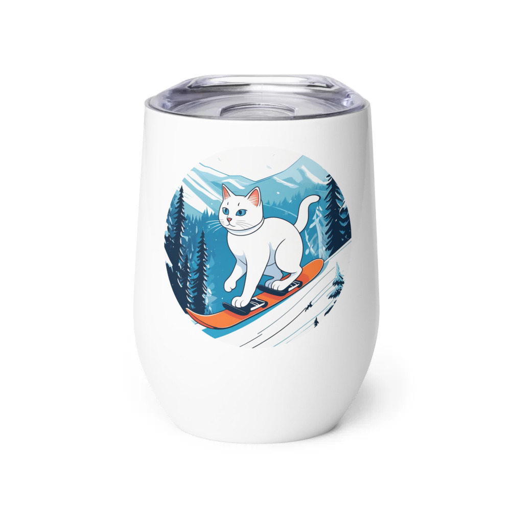 PugMug Custom White Companion Cat Wine Tumbler