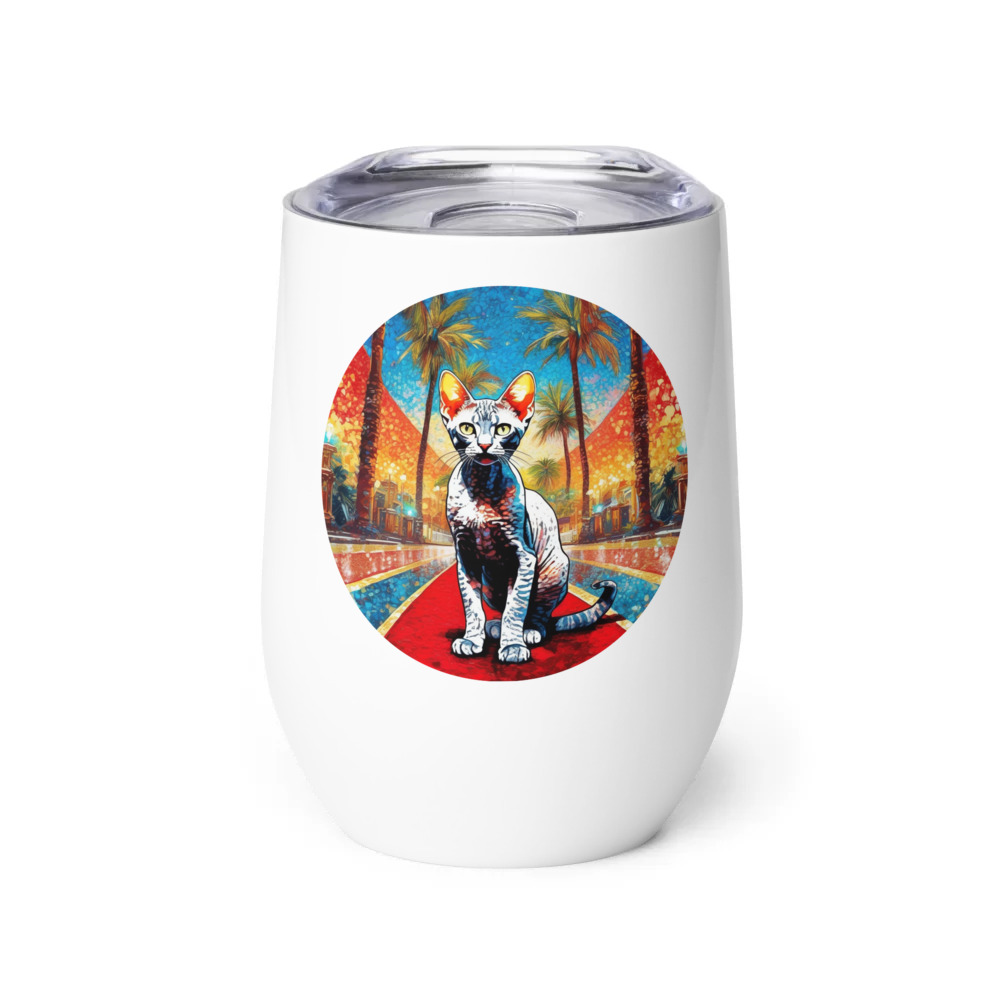PugMug Custom Tabby Devon Rex Cat Wine Tumbler
