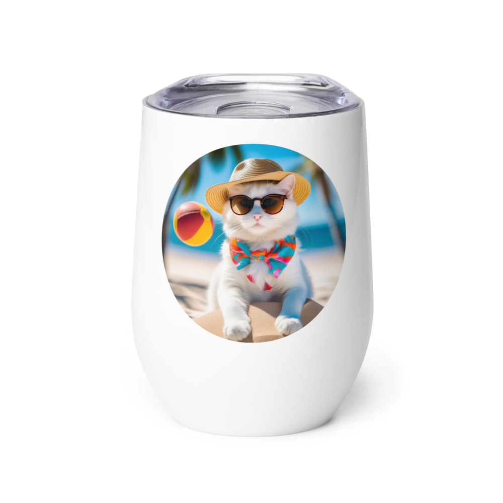 PugMug Custom White Companion Cat Wine Tumbler