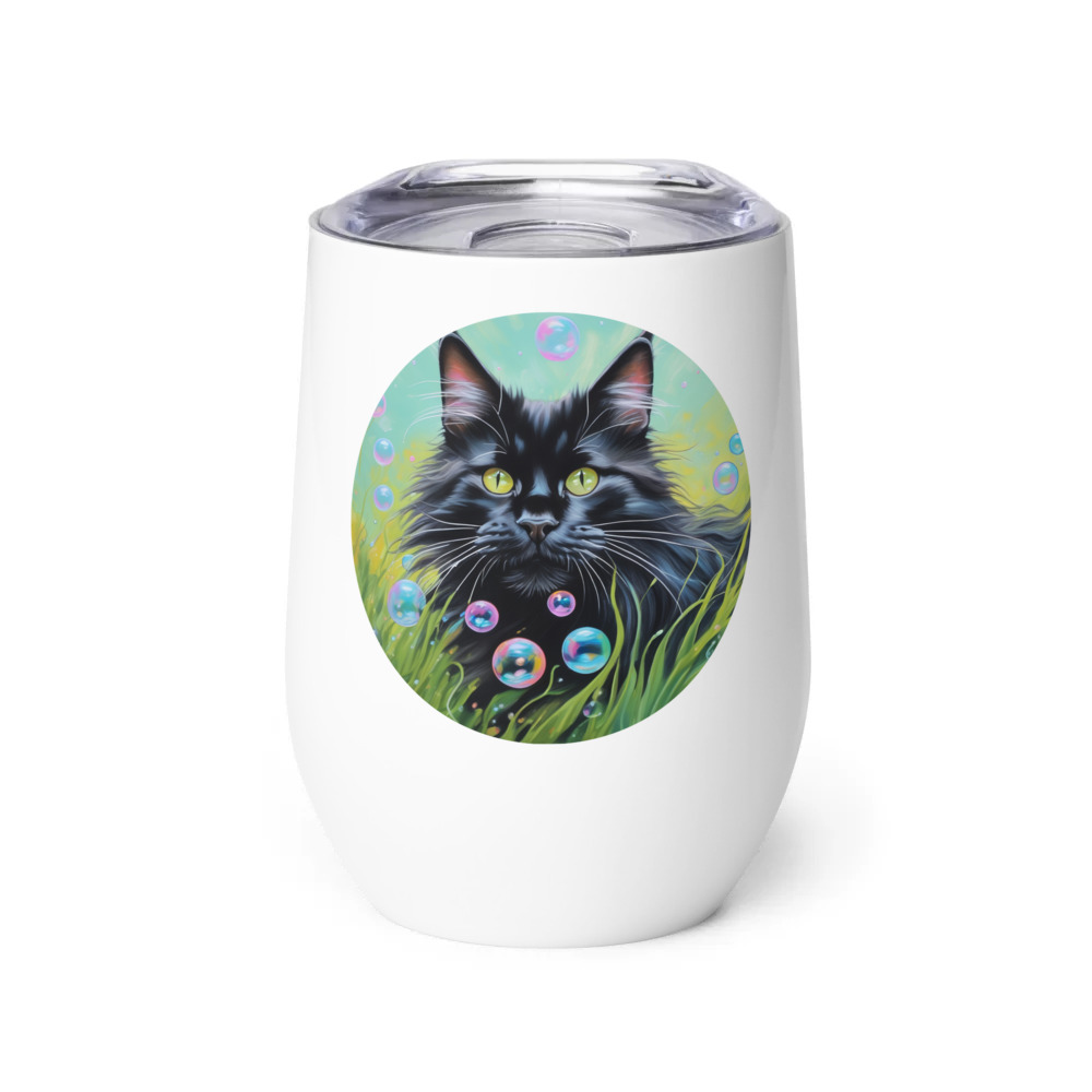 PugMug Custom Black Maine Coon Cat Wine Tumbler