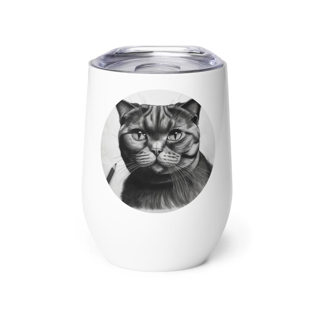 PugMug Custom Black Scottish Fold Cat Wine Tumbler