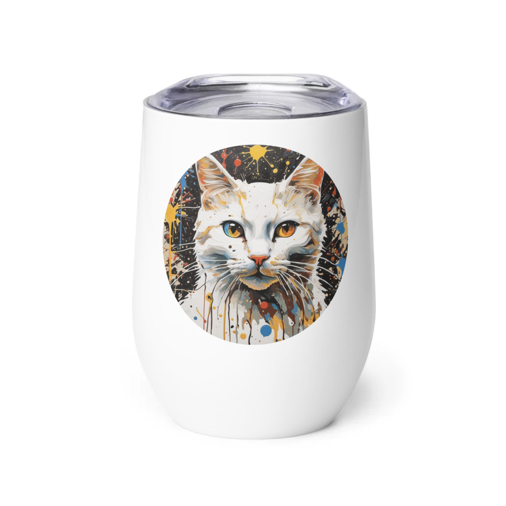PugMug Custom White Companion Cat Wine Tumbler