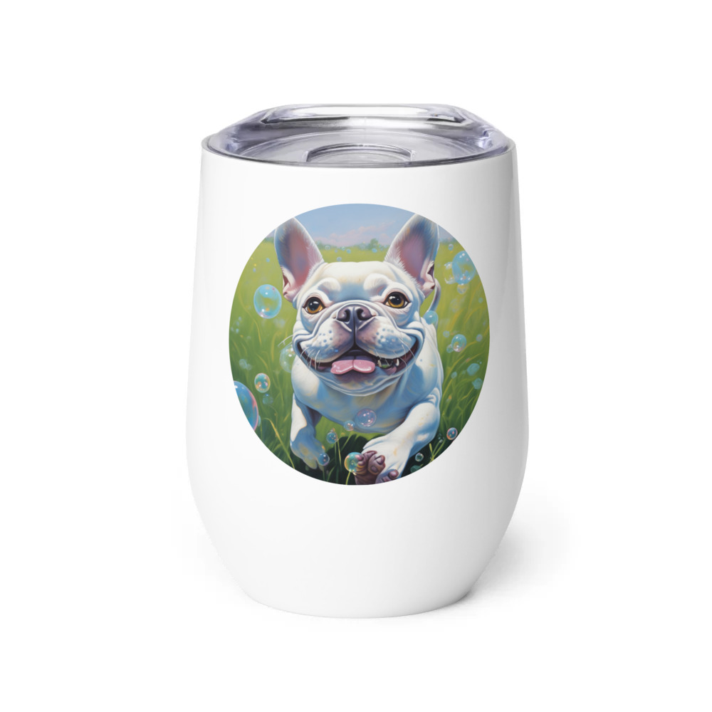 PugMug Custom White French Bulldog Wine Tumbler